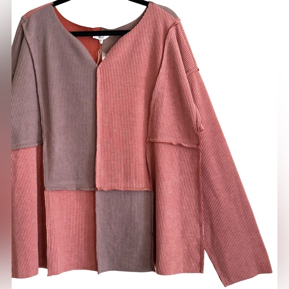 EASEL Boho Lagenlook Colorblock Patchwork Ribbed Knit Lightweight Sweater 2X NWT - Picture 4 of 9
